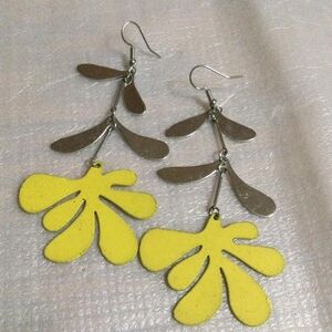 Yellow and Silver Leaf Drop Earrings